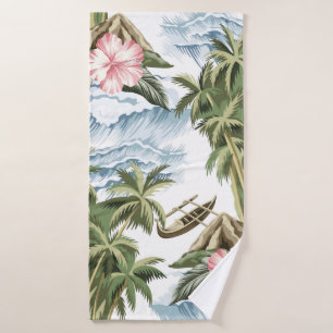 Hawaiianische Vintage Insel, Palme, Schiff, rosa  Badehandtuch