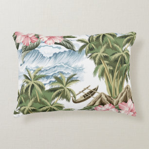 Hawaiianische Vintage Insel, Palme, Schiff, rosa  Dekokissen
