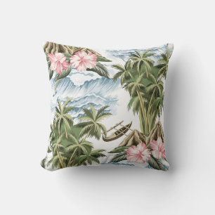 Hawaiianische Vintage Insel, Palme, Schiff, rosa Kissen