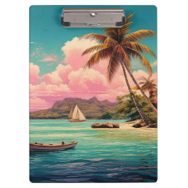 Hawaiianische Vintage Insel, Palme, Schiff, rosa Klemmbrett