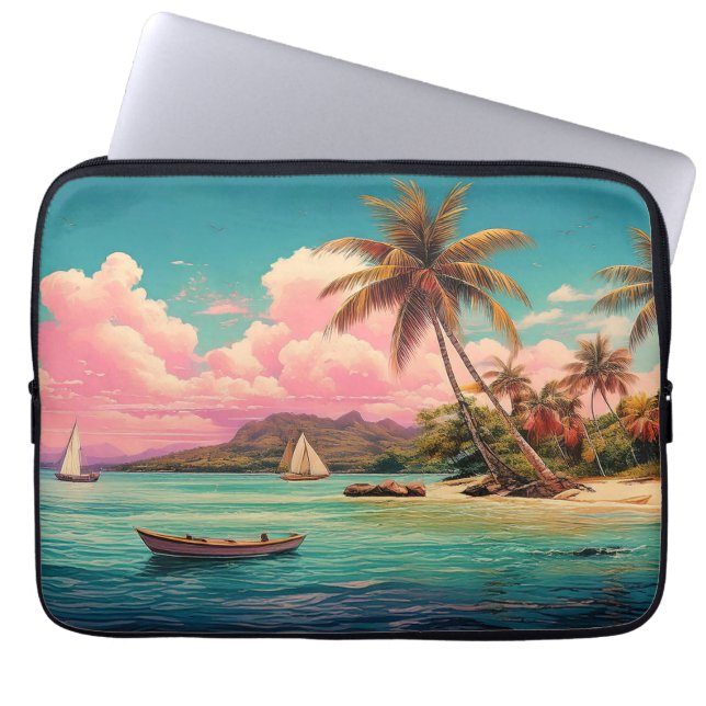Hawaiianische Vintage Insel, Palme, Schiff, rosa Laptopschutzhülle (Vorderseite)