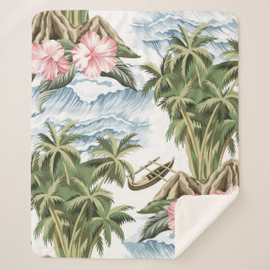 Hawaiianische Vintage Insel, Palme, Schiff, rosa Sherpadecke