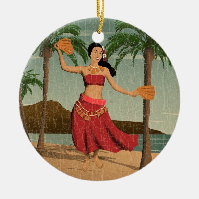 Hawaiianische Vintage Mele Kalikimaka Anpassbar Keramikornament (Vorne)