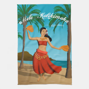 Hawaiianische Vintage-Mele-Kalikimaka-Postkarte Küchentuch