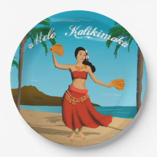 Hawaiianische Vintage-Mele-Kalikimaka-Postkarte Pappteller