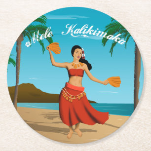 Hawaiianische Vintage-Mele-Kalikimaka-Postkarte Runder Pappuntersetzer
