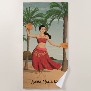 Hawaiianische Vintage-Postkarte mit Monogramm und Strandtuch
