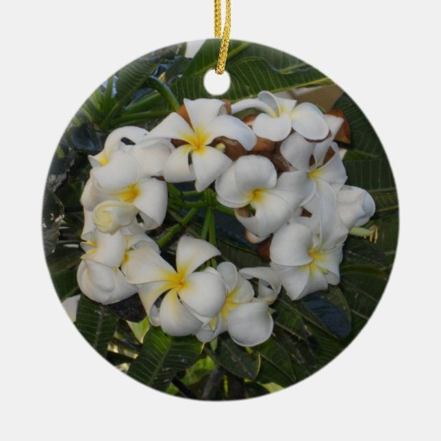 Hawaiianische Weihnachtsplumeria Keramikornament (Vorne)