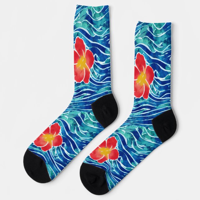 Hawaiianische Wellen und Blume Surfsocken Socken (Linkes Detail)