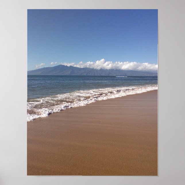 Hawaiianische Wellen, weit entfernte Insel, Strand Poster (Vorne)