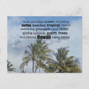Hawaiianische Wort-Collage Postkarte