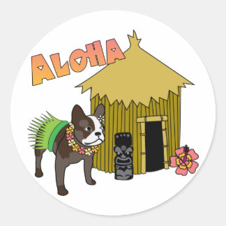 Hawaiianischer Bulldog Tiki Hula Stickers