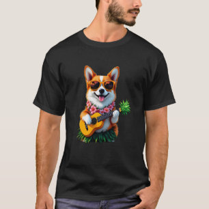 Hawaiianischer Corgi Hund & Ananas Ukulele Sommerf T-Shirt