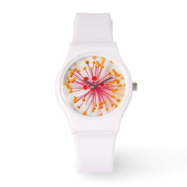 Hawaiianischer Hibisken Sporty White Silicon Watch Armbanduhr (Vorderseite)