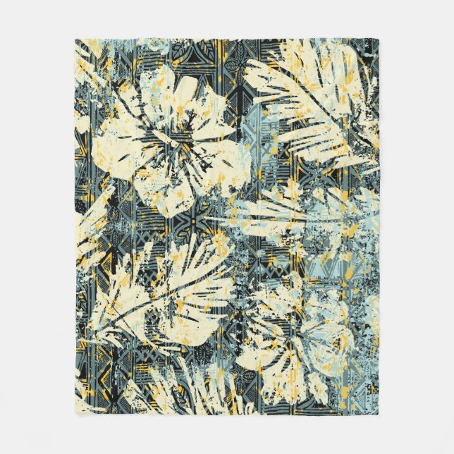 Hawaiianischer Hibiskus mit Stamm-Backgro Fleecedecke (Vorderseite)