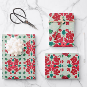 Hawaiianischer Hibiskus Weihnachts-Quilt-Muster Geschenkpapier Set