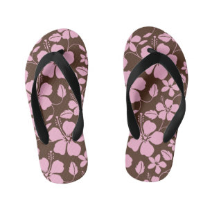 HAWAIIANISCHER HULA (HIBISKUS) BRAUN/ROSA KINDERBADESANDALEN