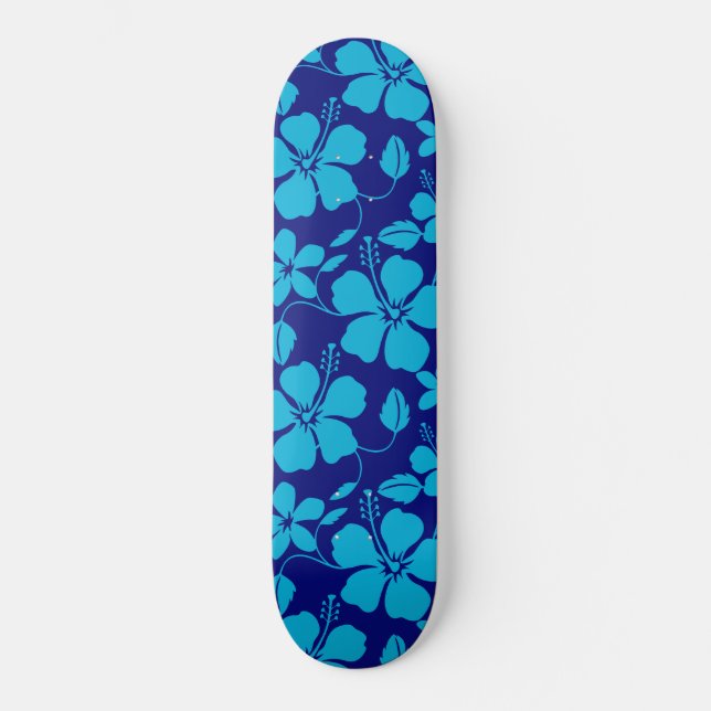 HAWAIIANISCHER HULA (HIBISKUS) DUNKEL/HELLBLAU SKATEBOARD (Vorderseite)