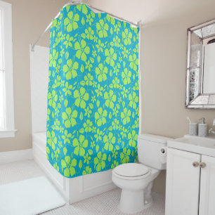 HAWAIIANISCHER HULA (HIBISKUS) TEAL LIME DUSCHVORHANG