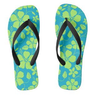 HAWAIIANISCHER HULA (HIBISKUS) TEAL LIME FLIP FLOPS