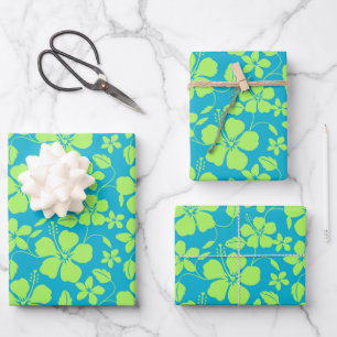 HAWAIIANISCHER HULA (HIBISKUS) TEAL LIME GESCHENKPAPIER SET