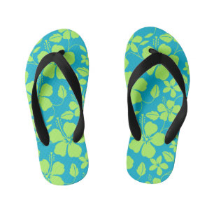 HAWAIIANISCHER HULA (HIBISKUS) TEAL LIME KINDERBADESANDALEN