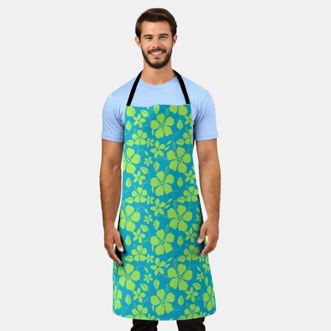HAWAIIANISCHER HULA (HIBISKUS) TEAL LIME SCHÜRZE (Getragen)