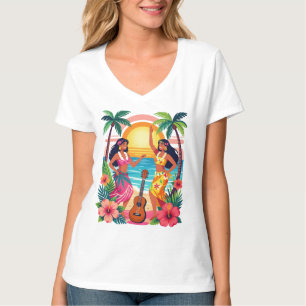 Hawaiianischer Hula-Sonnenuntergangs-Strand Tropis T-Shirt