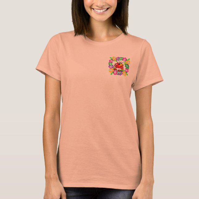 Hawaiianischer Ladybug mit Babys auf Hibiskus-Blum T-Shirt (Vorderseite)