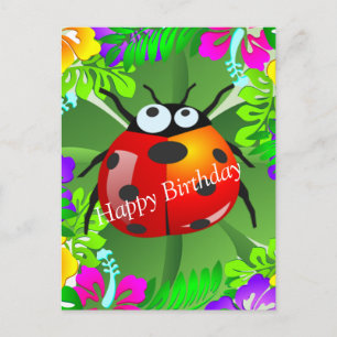 Hawaiianischer Ladybug stehend auf einem vierblätt Postkarte