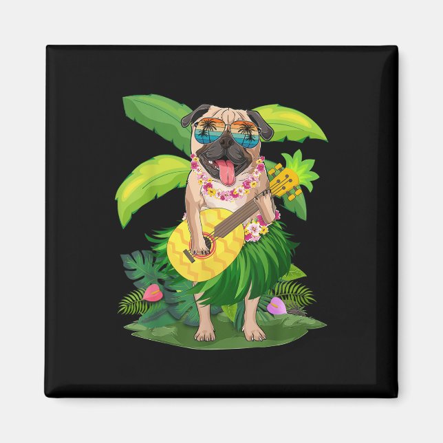 Hawaiianischer Mops Hund & Amp; Ananas Ukulele Sum Magnet (Vorne)