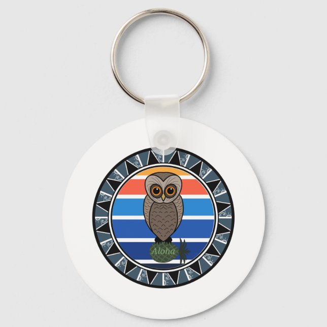Hawaiianischer Owl Pueo-Cartoon Schlüsselanhänger (Vorderseite)
