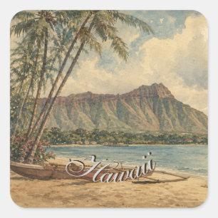 Hawaiianischer Reise-Küstenmeer-Stil im Vintage-Lo Quadratischer Aufkleber