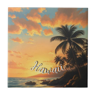 Hawaiianischer Reiseküsten-Sonnenuntergang im Vint Fliese
