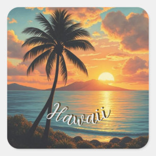 Hawaiianischer Reiseküsten-Sonnenuntergang im Vint Quadratischer Aufkleber