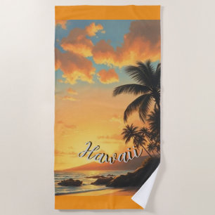 Hawaiianischer Reiseküsten-Sonnenuntergang im Vint Strandtuch