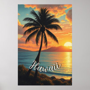 Hawaiianischer Reiseküstenmeer-Sonnenuntergang im  Poster