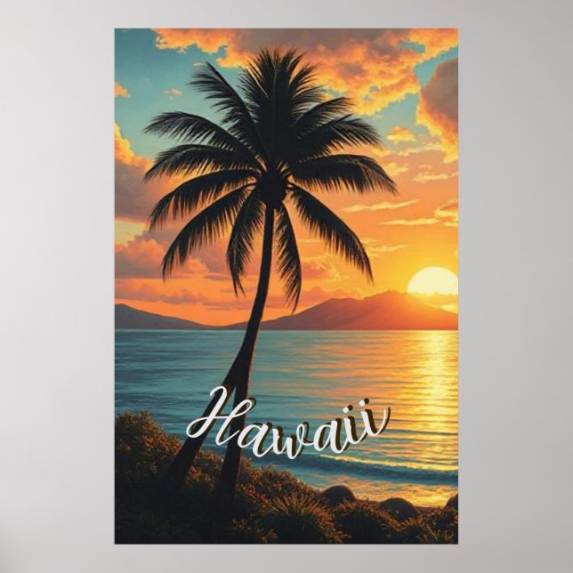 Hawaiianischer Reiseküstenmeer-Sonnenuntergang im  Poster (Vorne)