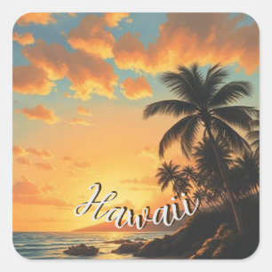 Hawaiianischer Reiseküstenmeer-Sonnenuntergang im  Quadratischer Aufkleber