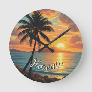 Hawaiianischer Reiseküstenmeer-Sonnenuntergang im  Runde Wanduhr
