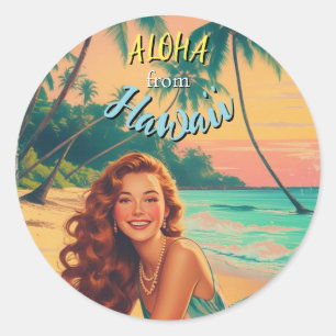 Hawaiianischer Reisestil Aloha aus Hawaii im Vinta Runder Aufkleber
