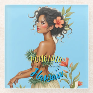 Hawaiianischer Reisestil Honolulu Hula Mädchen im Glasuntersetzer