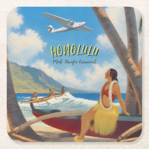 Hawaiianischer Reisestil Honolulu Hula Mädchen im Rechteckiger Pappuntersetzer