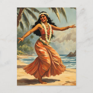 Hawaiianischer Reisestil Hula Mädchen Tanz im Vint Feiertagspostkarte