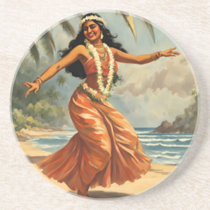 Hawaiianischer Reisestil Hula Mädchen Tanz im Vint Getränkeuntersetzer