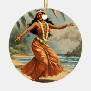 Hawaiianischer Reisestil Hula Mädchen Tanz im Vint Keramik Ornament