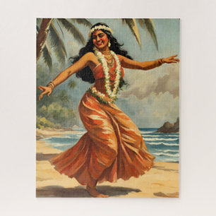 Hawaiianischer Reisestil Hula-Mädchen Tanz im Vint Puzzle