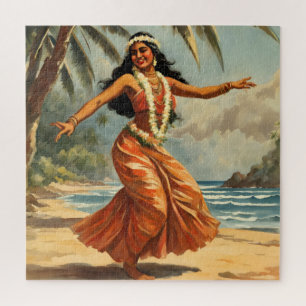 Hawaiianischer Reisestil Hula Mädchen Tanz im Vint Puzzle