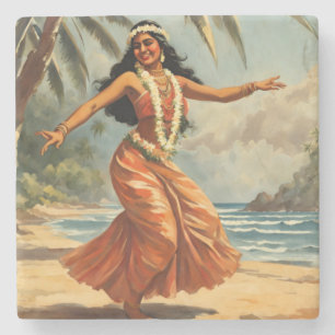 Hawaiianischer Reisestil Hula Mädchen Tanz im Vint Steinuntersetzer