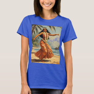 Hawaiianischer Reisestil Hula Mädchen Tanz im Vint T-Shirt